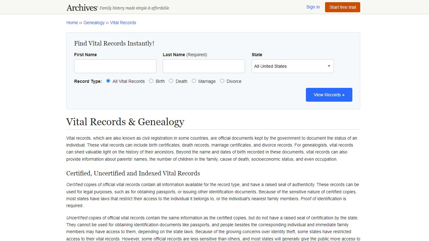 Vital Records | Search Birth, Death, Marriage & Divorce Records